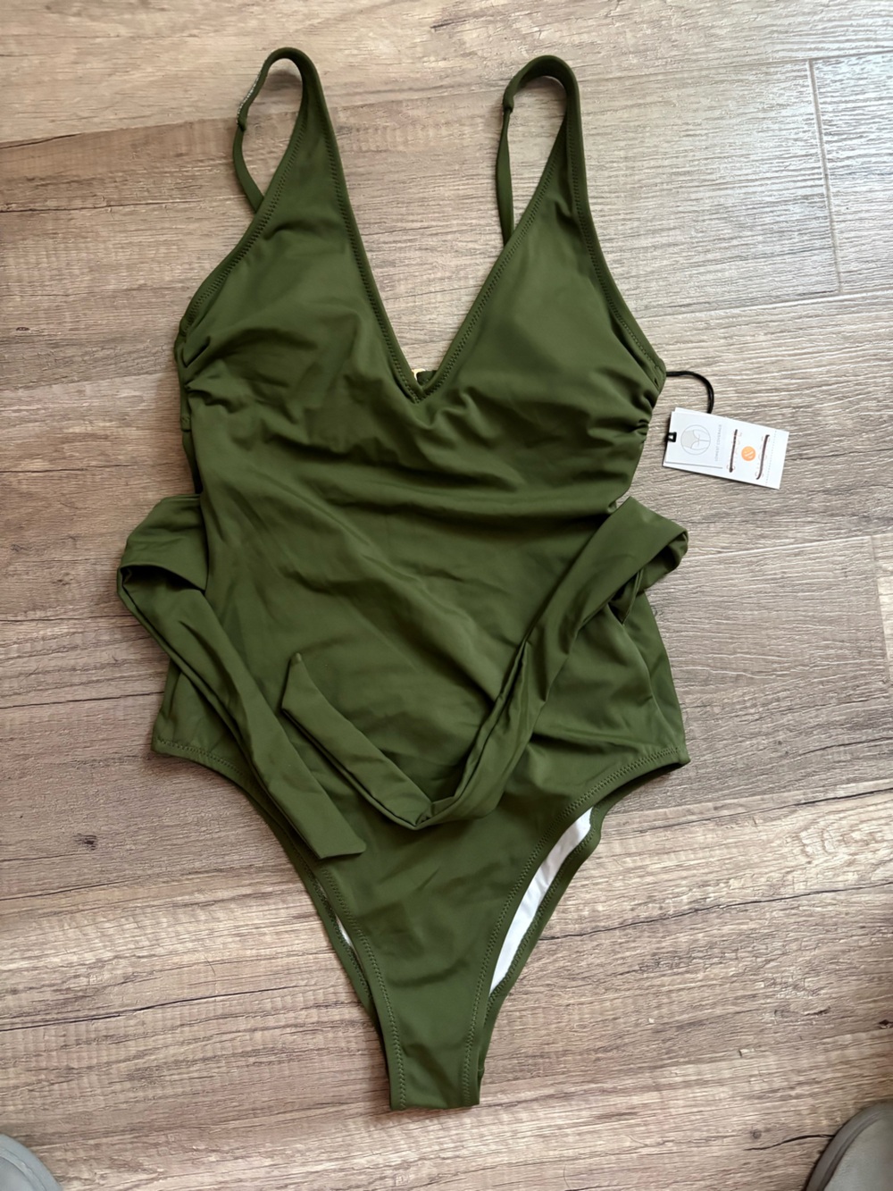 Shade & Shore Olive Green V-Neck One-Piece Swimsuit